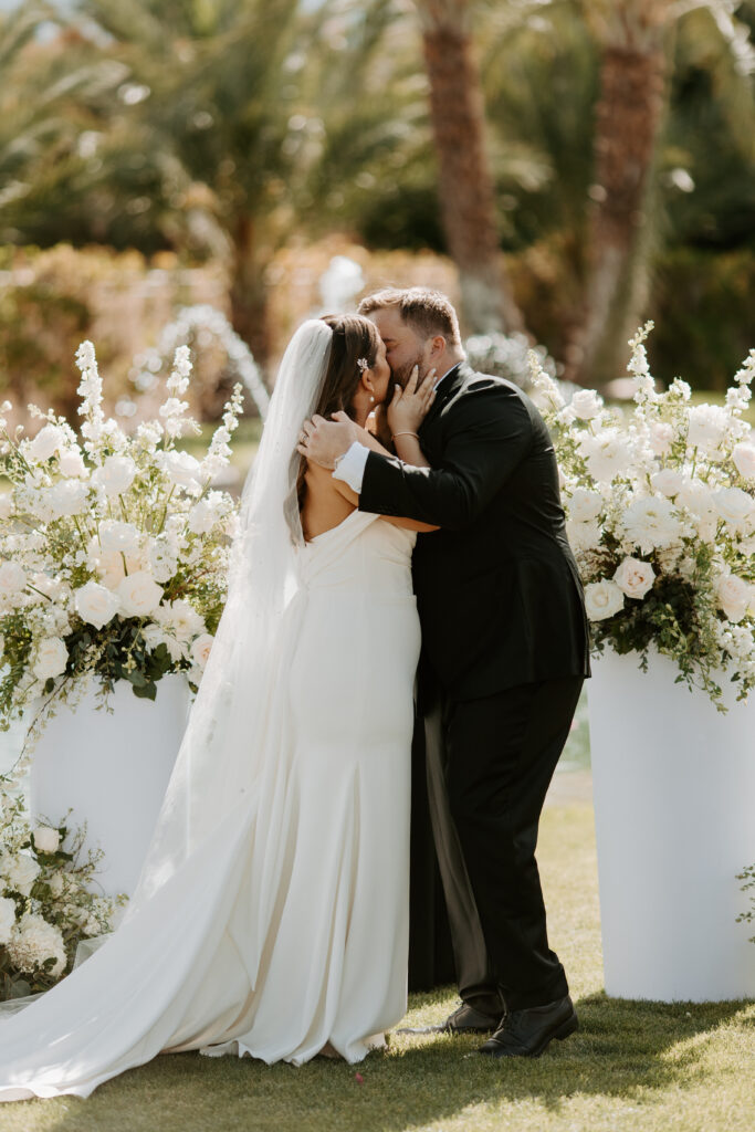 First Kiss at Old Polo Estate, Palm Springs California Wedding Venue, Wedding Ceremony in Palm Springs, 