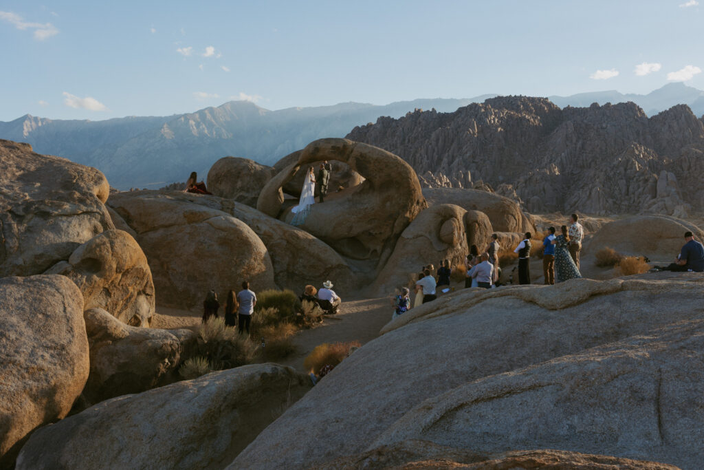 Couples iNtimate wedding at Lone Pine in the Sierra Nevada with a California Wedding Photographer there to Capture it. Mobius Arch Was the Setting for this Elopement. 
