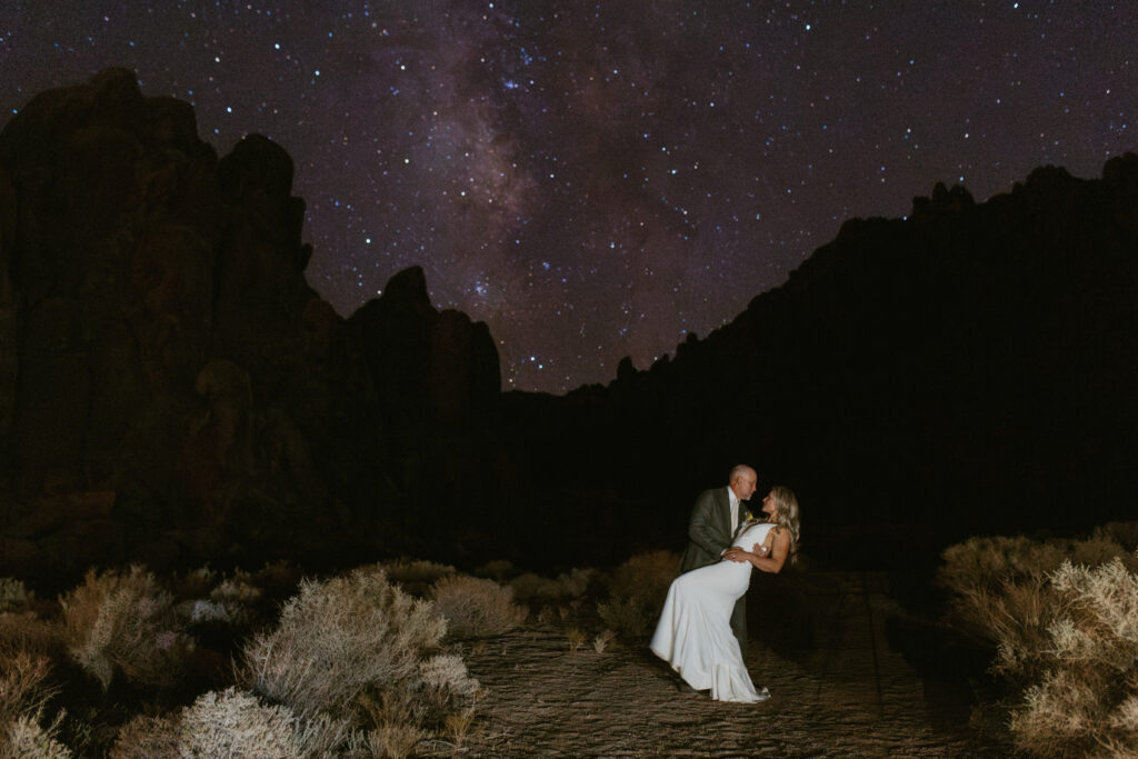 Starry Night Photos In the Desert Of California. This couple Ended their Epic California Elopement under the stars.