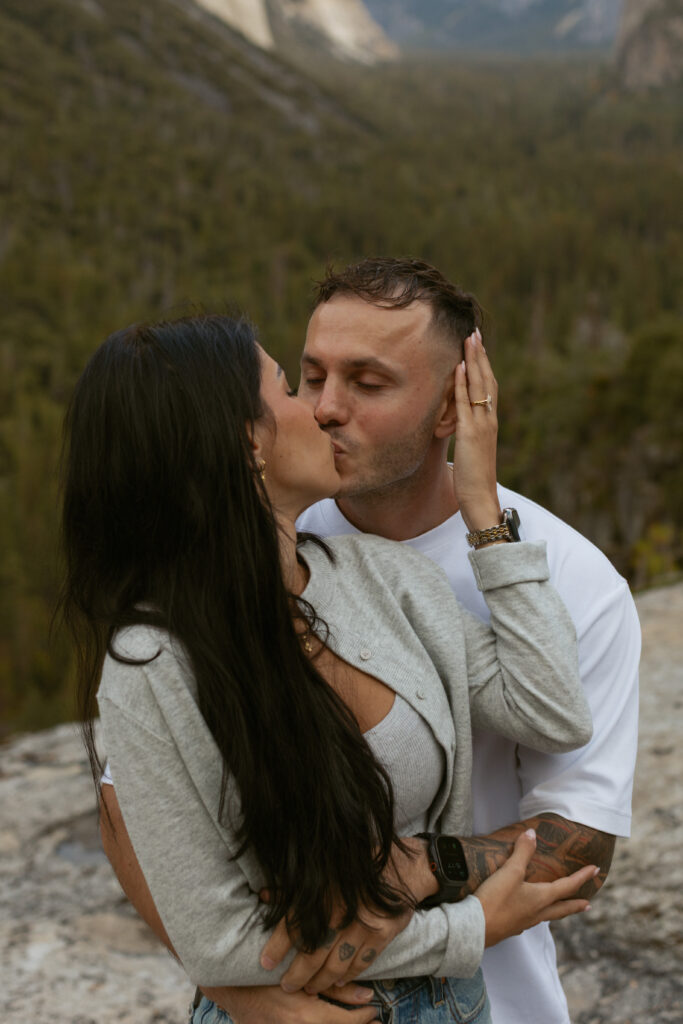 Emotional reaction after surprise proposal in Yosemite