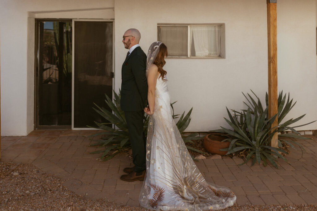 Intimate First look on a wedding day in Arizona, 