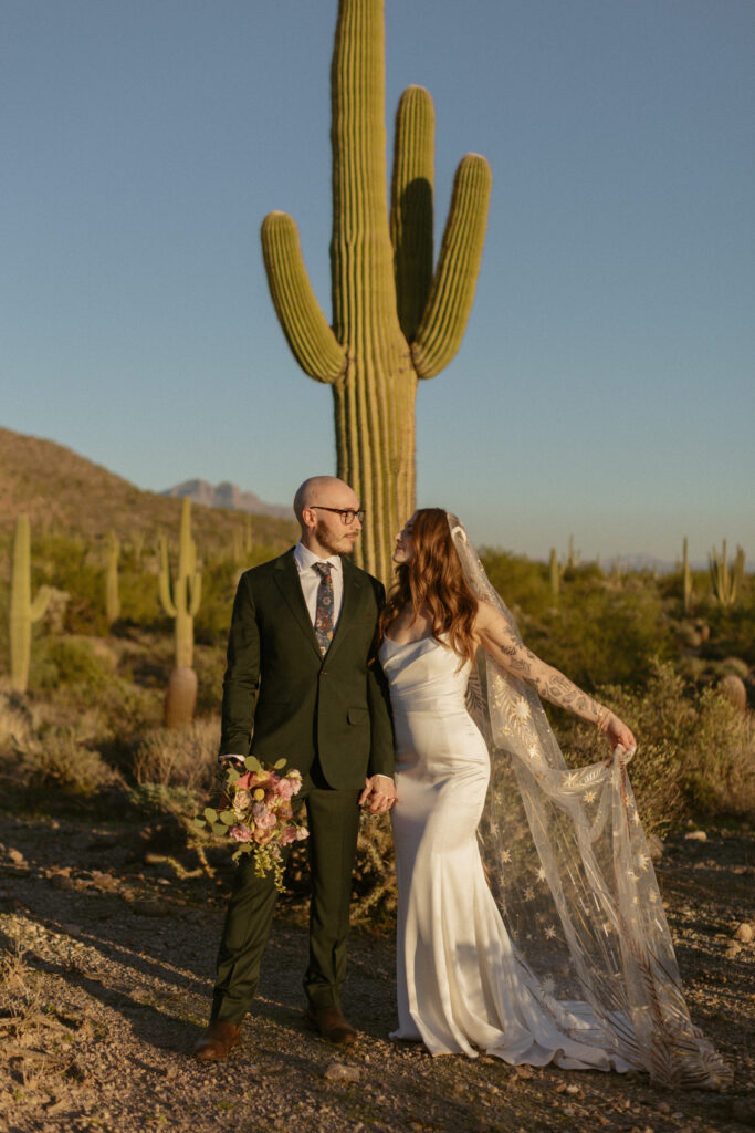 Usery Regional Park wedding photographed by an Arizona wedding photographer

Desert mountain backdrop at an intimate wedding in Mesa, Arizona

Arizona desert landscape surrounding a small wedding ceremony

Sunset portraits at Usery Regional Park during an intimate Arizona wedding

State park wedding location in Arizona with desert scenery