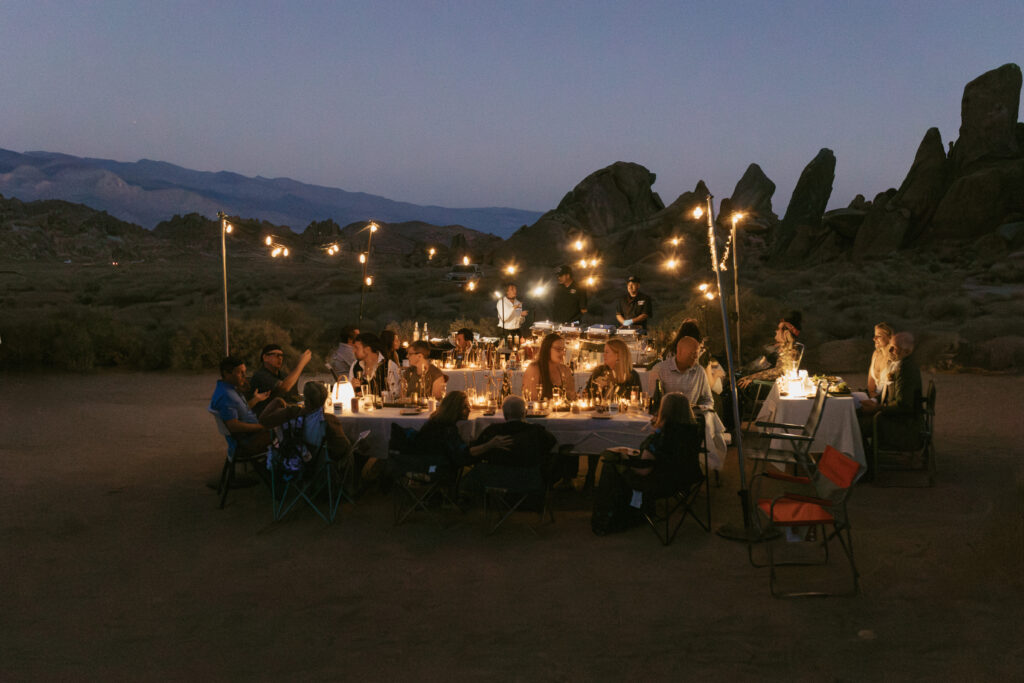 Wedding Dinner in the desert, The eastern Sierras and Alabama hills made the Perfect back drop of this epic intimate wedding/ Elopement. 