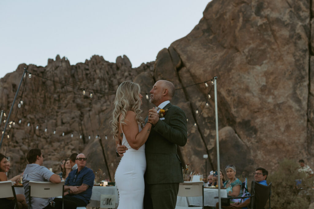 Couples shares first dance in the Desert in  Lone Pine California for their California Elopement and Intimate wedding 
