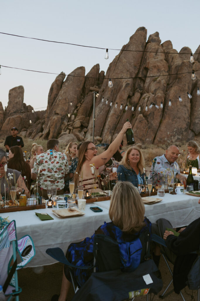 Dinner in the Desert In Lone Pine California, A Yosemite Elopement Photographer was there to Capture this National Park themed Intimate wedding Reception.