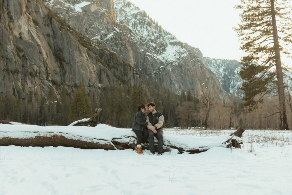 Yosemite Engagement photographer takes couple portraits in Yosemite Valley Yosemite National Park 