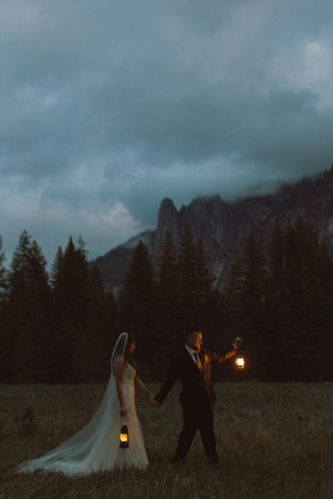 Elopement Yosemite National Park, Lantern photos in El Cap Meadow, How to elope in Yosemite National Park 