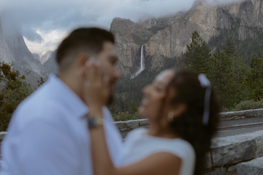 A view of Bridal View Falls In between Newly engaged couple 