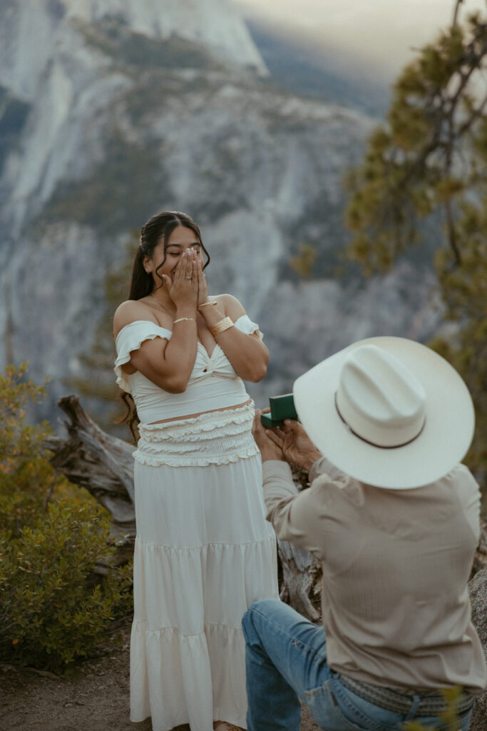 She said yes to a surprise Proposal at Glacier point in Yosemite National Park